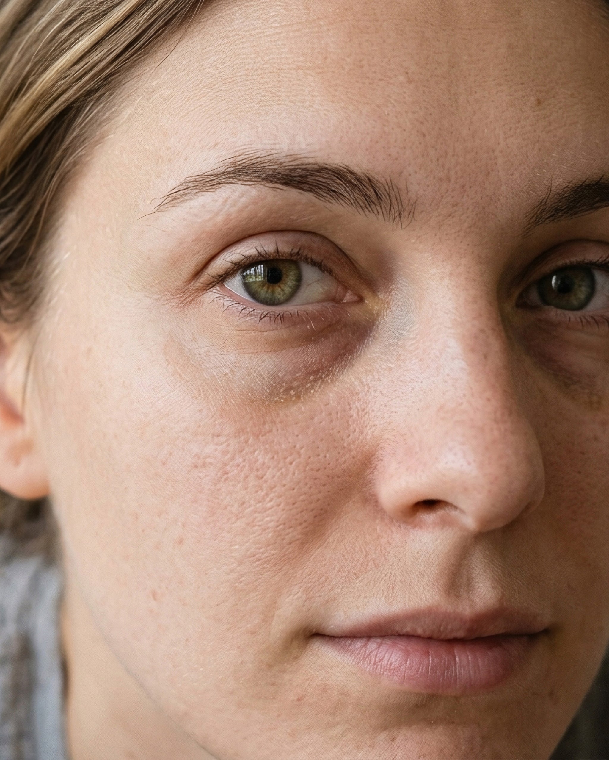 Visage de femme au teint terne et fatigué